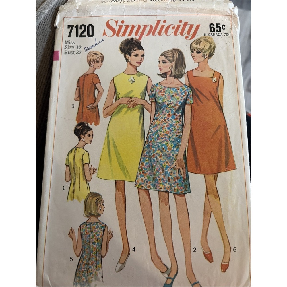 Simplicity 1967 Sewing Pattern Vintage Retro 7120 WOMENS Dress Sz12 Bust 32 Cut